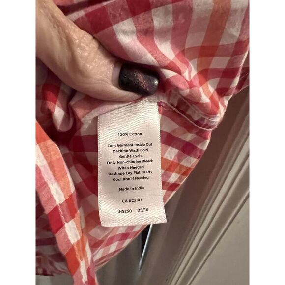 Talbots Red Orange Pink Checked Button Up Top Sz Xl - Picture 3 of 4